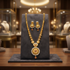 Indian Traditional 22K Gold Long <b>Necklace</b> <b>Set</b> Floral Pendant Jhumka <b>Earrings</b> <b>Bridal</b> Wedding Fine Jewelry <b>Set</b> For Women - Product Image 1