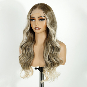 Pelo sintético onda del cuerpo Ombre Rubio 360 frente de encaje pelo sin pegamento fibra resistente al calor pelo sintético 13x4 HD peluca con malla frontal - Product Image 4