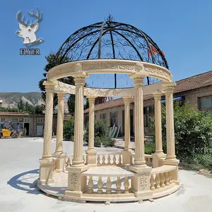 Custom Outdoor Garden Decoration Weeding Marble Stone Twisted Columns Pavilion Gazebo Greek White Marble Gazebo