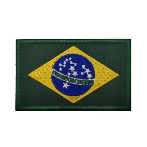 Màu xanh lá cây màu thêu Brazil quốc gia cờ các bản vá lỗi may trên quần áo ngoài trời Túi hat đính nhãn vá