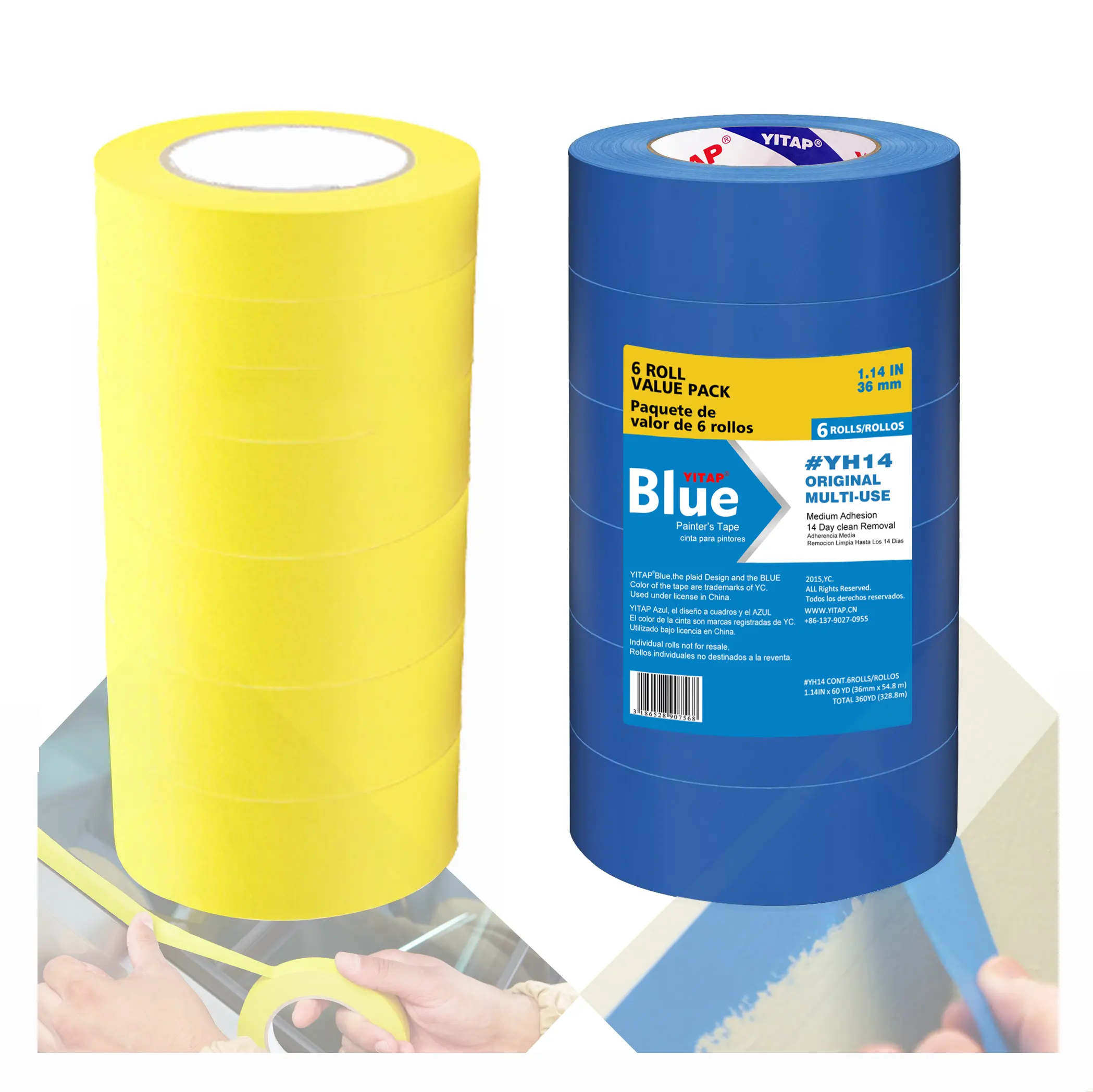 14 Days UV Resist Wall Sharp Line Blue Crepe Paper Painters Masking Tape for Wood Painting