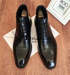 Chaussures en cuir pour hommes, en cuir de vachette, style anglais, formelles, à tige haute, élégantes, avec lacets gravés. - Product Image 4