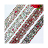 LEIXUSI Ruban de dentelle multicolore en strass de 4 cm, ruban à sequins géométriques pour tenues de fête, accessoires de bricolage, vente en gros