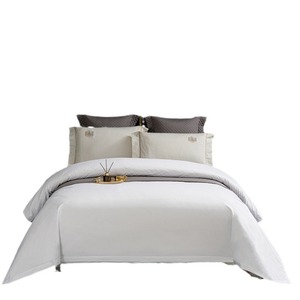 Parure de lit 4 pièces en coton pur 60 fils, teinture réactive, tissage satiné, drap blanc et housse de couette pour hôtels 5 étoiles - Product Image 5