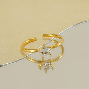 Ster Zirkoon <span class=keywords><strong>Ring</strong></span> Vinger Ringen voor Meisjes Roestvrij Staal Titanium Luxe Ster Vinger Ringen - Product Image 1