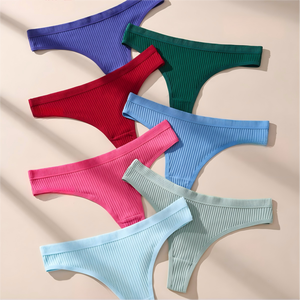 Tangas de Algodón Acanaladas al por Mayor para Mujer, Transpirables, de Color Liso, Cómodas, Deportivas, Sin Costuras, de Cintura Baja - Product Image 3