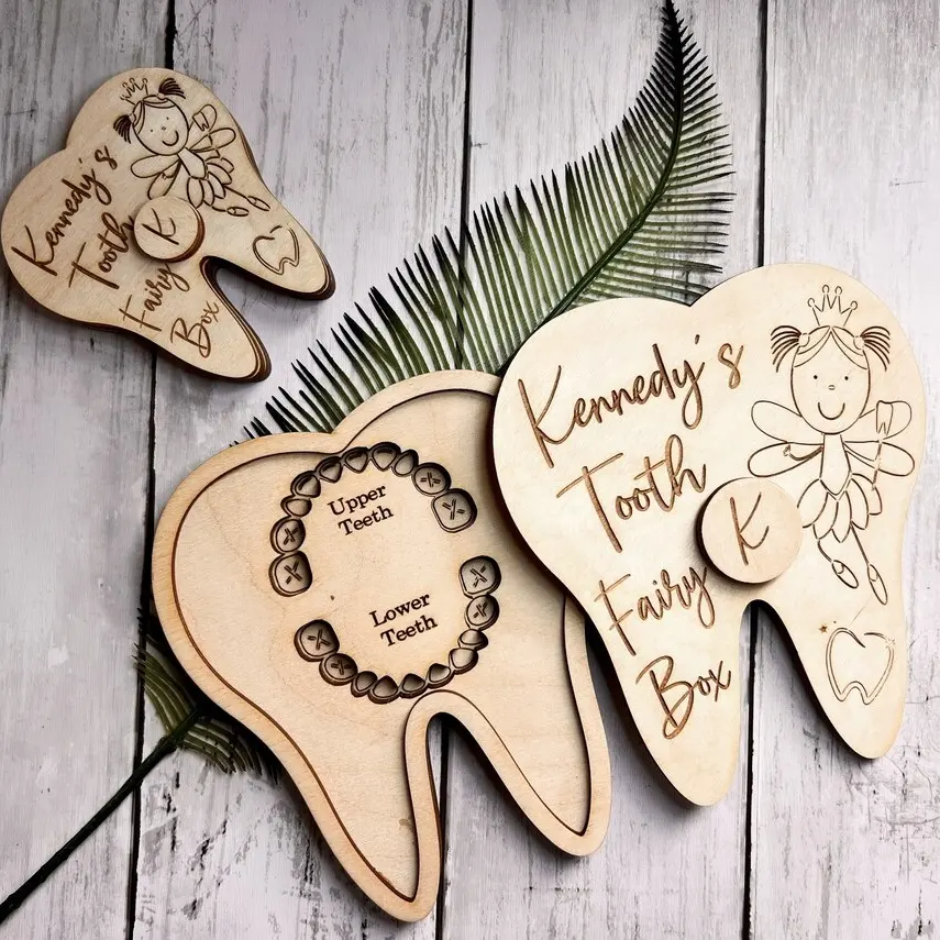 Houten Tooth Fairy Opslag Houder Container Gepersonaliseerde Baby Keepsake Gift Voor Tanden Jeugdherinnering Tand Fairy Doos