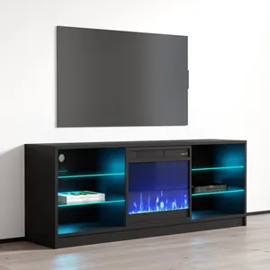 Living Room Furniture Modern Luxury 65 75 Inch Electric Led Light Fireplace Tv Stand Cabinet With Fire