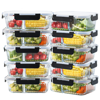 Contenants de stockage alimentaire en verre borosilicate avec couvercles hermétiques sans BPA, ensemble de contenants en plastique à fermeture facile pour la cuisine, boîte à lunch