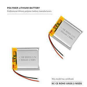 Baterías Recargables de Estado Semisólido YXE YXE803035 de 3.7V/800mAh, 500 Ciclos, Certificación UN38.3, Venta al Por Mayor de Fábrica OEM - Product Image 4