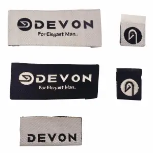 Yüksek kalite özel moda aksesuarları çorap çanta ve giysi etiketleri için şam dokuma Logo giyim etiketleri