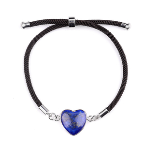 Braccialetto Regolabile a Forma di Cuore in Lapislazzuli Naturale con Corda Intrecciata e Cornice in Oro e Argento, Idea Regalo - Product Image 3