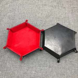 Plateau à dés hexagonal en cuir PU portable et support de dés pliables