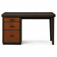 Bureau d'écriture en bois avec 3 tiroirs, panneaux aspect cuir, coins arrondis, table d'ordinateur pour petit espace, bureau à domicile, salle d'étude