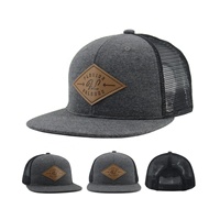 Casquette Trucker Personnalisée Style Richardson 112 en Sergé avec Broderie Main et Patch en Cuir, Gris Mélange, Maille Unisexe, Quatre Saisons