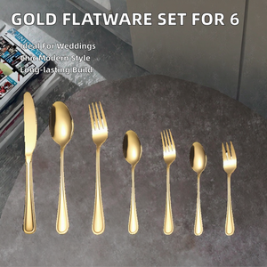 Ensemble de couverts modernes en or et argent pour 6 personnes, en acier inoxydable avec design à lignes dorées, pour mariage, fête ou dîner - Product Image 2