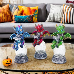 Estatuilla de lectura de dragón de resina hecha a mano creativa estatua de dragón bebé con luz Led con Base de huevo - Product Image 2