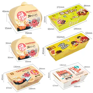 Boîte d'emballage à emporter Takoyaki biodégradable jetable pour aliments à emporter avec logo de taille personnalisée