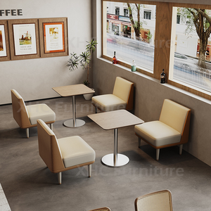 Canapé de salle à manger rembourré pour restaurant commercial, table carrée en bois, mobilier moderne pour restaurant, café, boulangerie, hôtellerie - Product Image 2