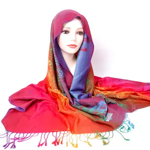 Gran oferta, diseño bohemio de arcoíris y pavo real, bufanda de Pashmina Jacquard de doble cara para invierno, chal de Cachemira colorido de viaje grande