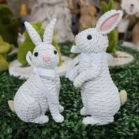 Figurine de lapin en résine à effet tressé avec nœud, statue de lapin de Pâques, décoration de jardin, cour, maison, chambre d'enfant, ornement de bureau