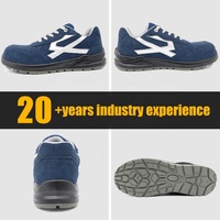 Sepatu Keselamatan Kerja Pria Tiger Master CE S1P, Pelindung Jari Kaki Fiberglass, Anti Tusuk, Anti-statis, Kulit Suede Biru, Sol PU Anti-selip