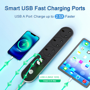 Ổ Cắm Điện Tiêu Chuẩn Anh Mới 2023 3 Ổ Cắm 3 Cổng <span class=keywords><strong>USB</strong></span> Có Công Tắc Dải Nguồn Màu Đen Tại Nhà Văn Phòng - Product Image 6