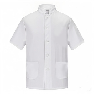 White Stand-Up Collar Chef Uniform Short Sleeve Cotton Breathable Work Top For Men And Women Restaurant Bar Uniform - Product Image 5