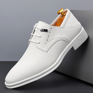 Zapatos de vestir para hombre de cuero genuino con punta en pico, con cordones, estilo Oxford, para oficina, carrera, todas las estaciones, transpirables, con suela de goma. - Product Image 2