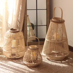 Lanterne éolien rétro en bambou, bougie coupe-vent de style japonais