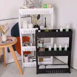 Hot selling Four tier rolling pull out rack cart home organizer kitchen storage cart slim kitchen 3 tier slide out storage cart