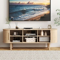 Meuble TV de Salon avec Portes Coulissantes, Console Multimédia en Bois