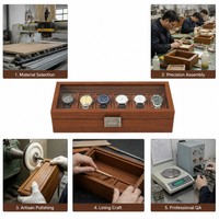 Boîte de présentation de montres en bois de noyer de luxe personnalisable avec coussin en velours brun doux, charnières métalliques vintage, logo personnalisé