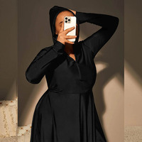 Burkini musulman traditionnel pour femmes, couleur unie, tout noir, ensemble de maillots de bain musulmans 3 pièces, comprenant une jupe à manches longues avec chapeau +le