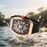 Caja de oro rosa de alta calidad, reloj de hombre con números arábigos, reloj mecánico de lujo tipo barril para hombre, reloj duradero resistente al agua