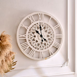 Rustic Style Large Wooden <b>Wall</b> <b>Clock</b> Still Life Pattern White Washed Finish Quartz Needle Display for <b>Living</b> <b>Room</b> Home Decor - Product Image 3