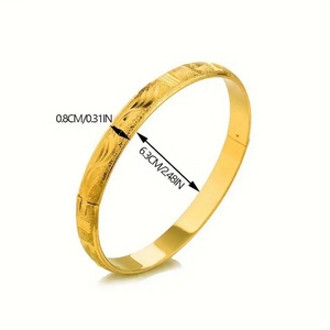 Dubai-Style Classic Carved Yellow Gold-Plated <strong>Copper</strong> <strong>Bracelet</strong> Perfect Wedding Gift for Middle Eastern Brides Fashionable Bangles - Product Image 3