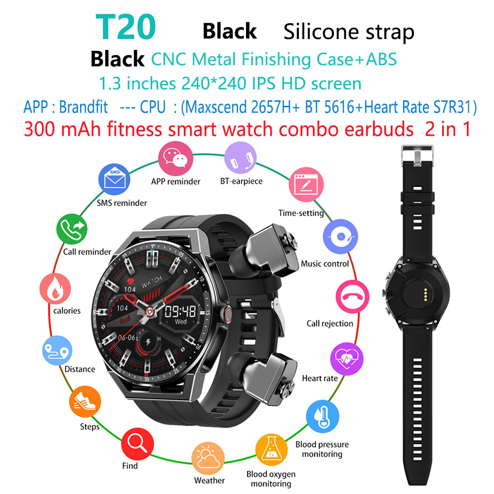 black T20 tws earbuds smart watch
