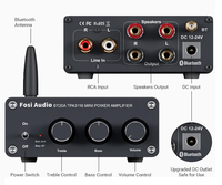 FYX Fosi Audio BT20A Amplificateur de puissance numérique stéréo 2 canaux de bureau, version BT 5.0, mini amplificateur de puissance classe D