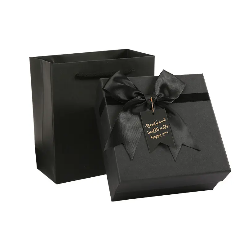 Black bow Gift box Wholesale Birthday gift jewelry box custom logo Valentine square packing paper box