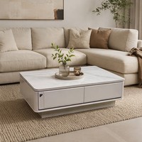 Nouvelle Arrivée Table Basse de Salon Moderne en Bois Durable avec Panneau en Verre Technologique et Tiroirs Multi-usages à Ouverture par Pression, sans Poignée, en Composite de Pierre