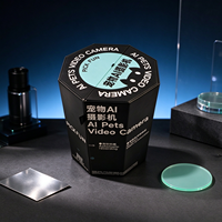 Boîte cadeau octogonale noire, emballage pour caméra vidéo connectée pour animaux de compagnie, impression ronde vert menthe, étui de présentation pliable pour ensemble d'appareils connectés pour animaux de compagnie