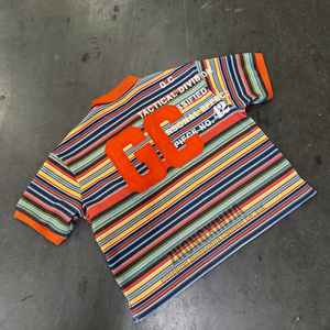 Polo in Cotone con Logo Personalizzato, Ricamata, Oversize, Multicolore con Strisce Arcobaleno, Stile Vintage Sportivo Streetwear - Product Image 1