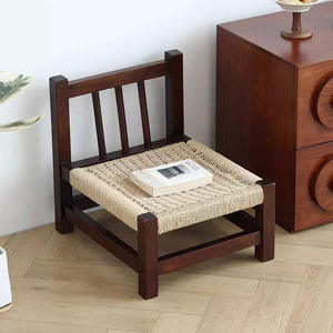 Silla Pequeña Estilo Wabi Sabi, Madera de Nogal, Asiento de Cuerda, Taburete para el Hogar, para Sala de Estar, Balcón, Mesa de Centro - Product Image 1