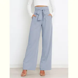 Pantalones elegantes de pierna ancha para mujer, ropa Formal de oficina, cintura alta, gran oferta