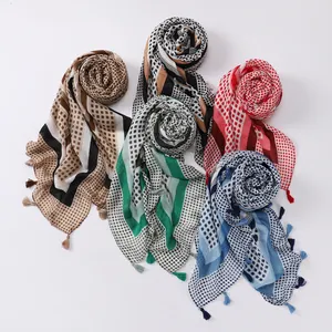 2022 New Fashion Hot Selling Islamic Scarf Luxury Tassel Hijab Flower Printed Scarves Striped Cotton Viscose Shawl