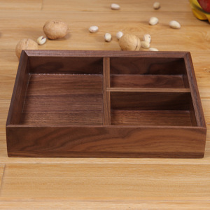 Caja de almacenamiento de madera de nogal negro, caja rectangular multifunción con 4 compartimentos para dulces, organizador de escritorio para el hogar - Product Image 4