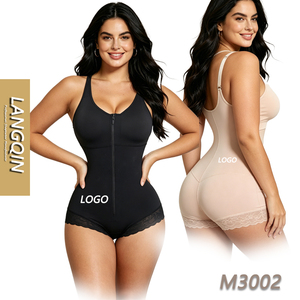 Seamless Zipper Bodysuit Shapewear Control Push Firm-Control Back Butt Lingerie Black Hook-Eye Lifter Embroidered