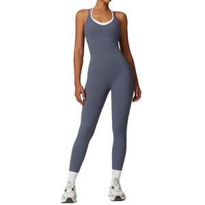 Disko Sport – combinaison deux pièces de couleur unie pour femmes, avec design dos croisé, vêtements de yoga et de fitness, DLT8843 - Product Image 2