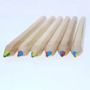 Hexagonal Shape 7 Inch 4 Color In 1 Lead Natural Wood Color Pencil For Office&School In Bulk Multi Color Wooden Pencil